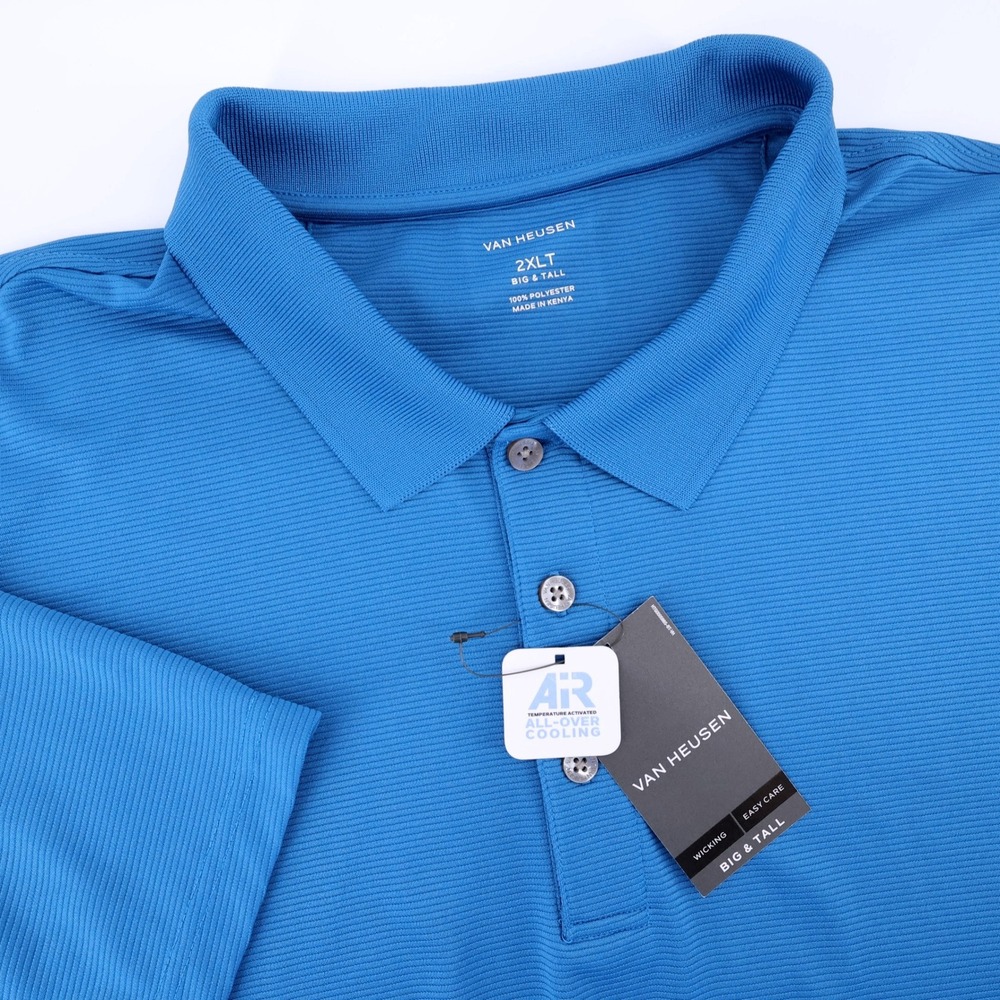 NEW Van Heusen Air All Over Cooling Polo Blue Sapphire Short Sleeve Mens 2XLT